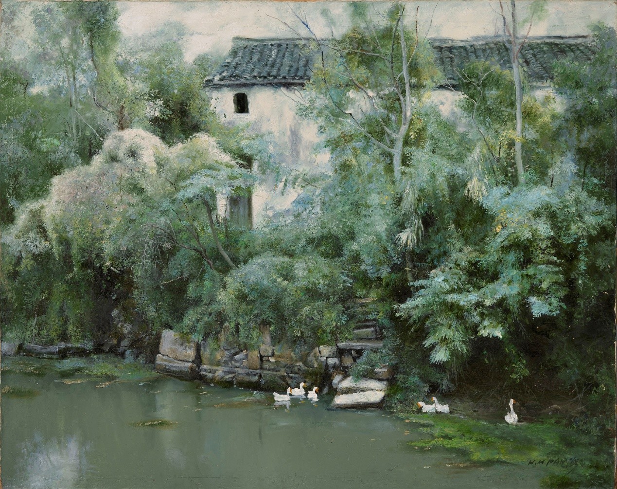 <h2>宁静的河埠头</h2><p>作者：潘鸿海</p><p>创作年代：1992年</p><p>规格：73cm×92cm</p><p>品类：油画</p>
